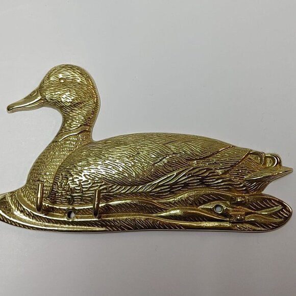 Duck Mallard Wall Mount Key Solid Brass Hanger Rack FARM HOUSE DECOR - Picture 6 of 7